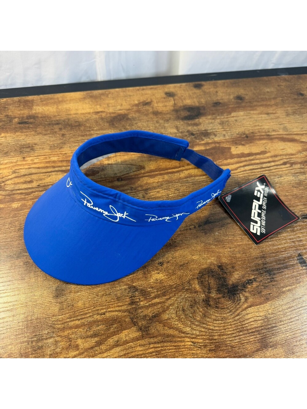 Vintage 1990s Panama Jack Visor NWT Blue Supplex Nylon Repeating Logo Deadstock